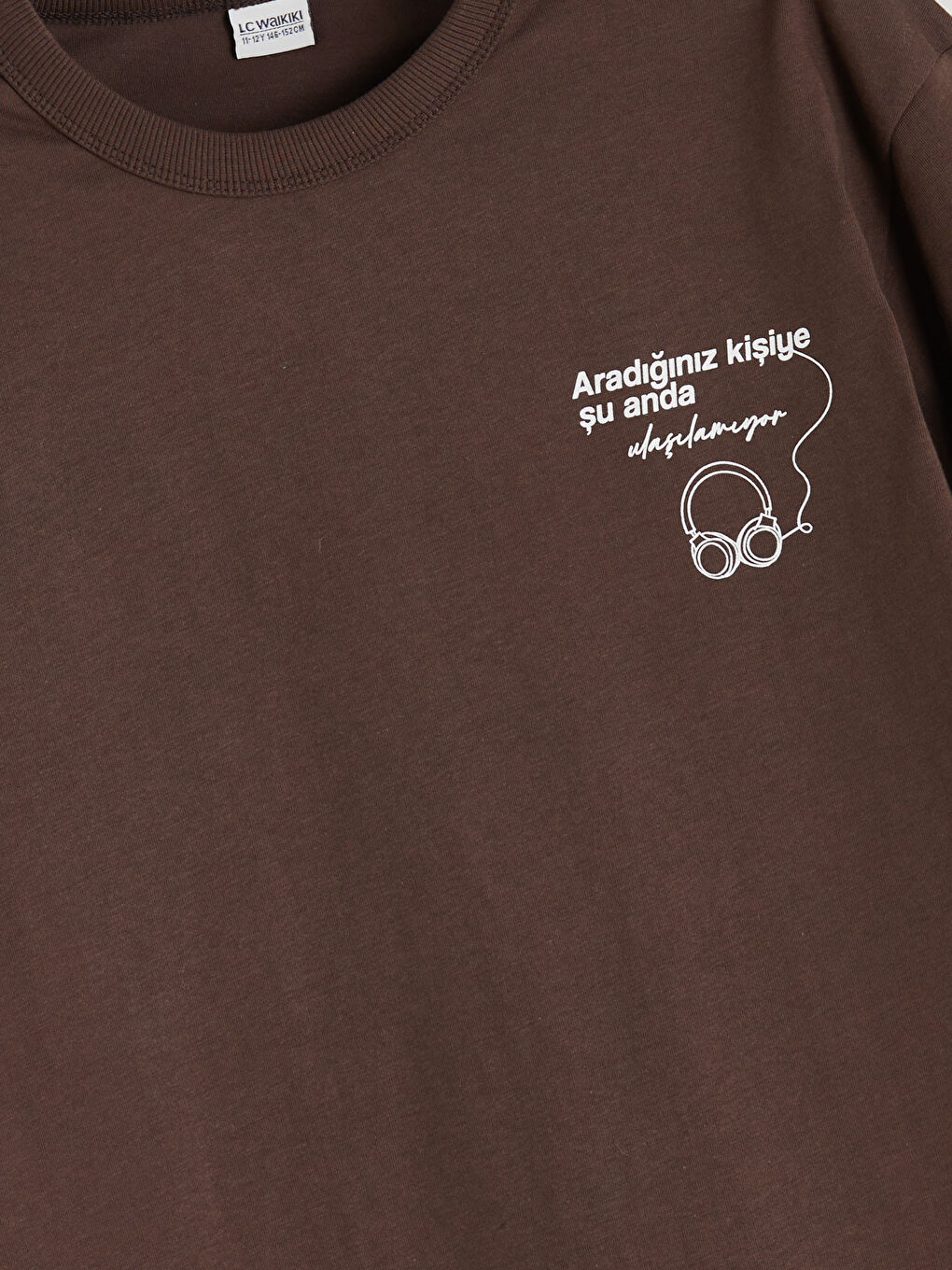 Kahverengi Bisiklet Yaka Slogan Baskılı Erkek Çocuk Tişört-3