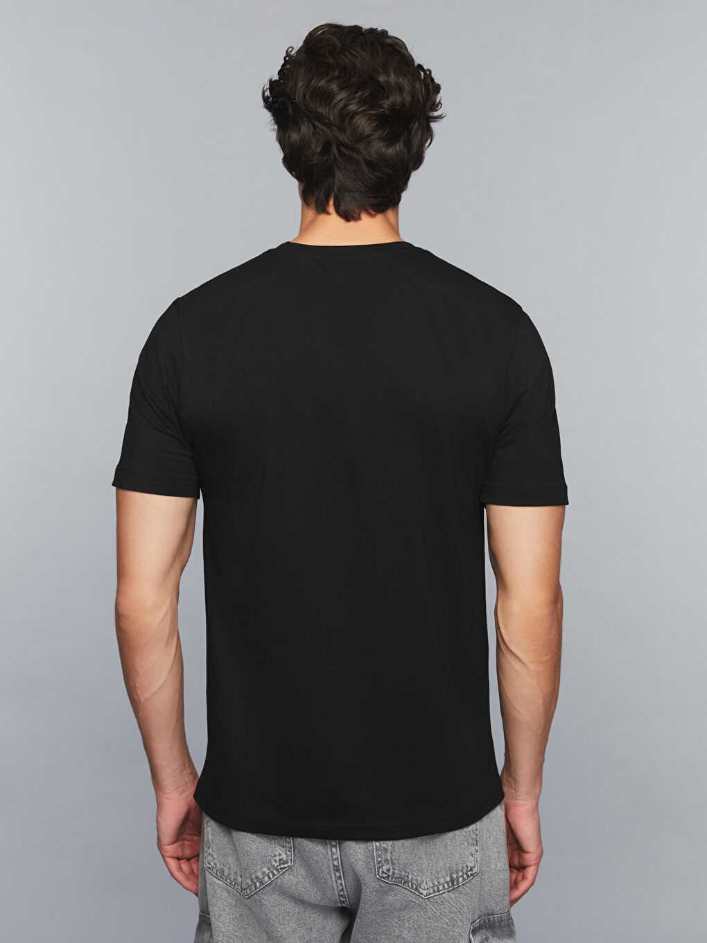 Siyah Bisiklet Yaka Slogan Baskılı Penye Erkek Tişört-3