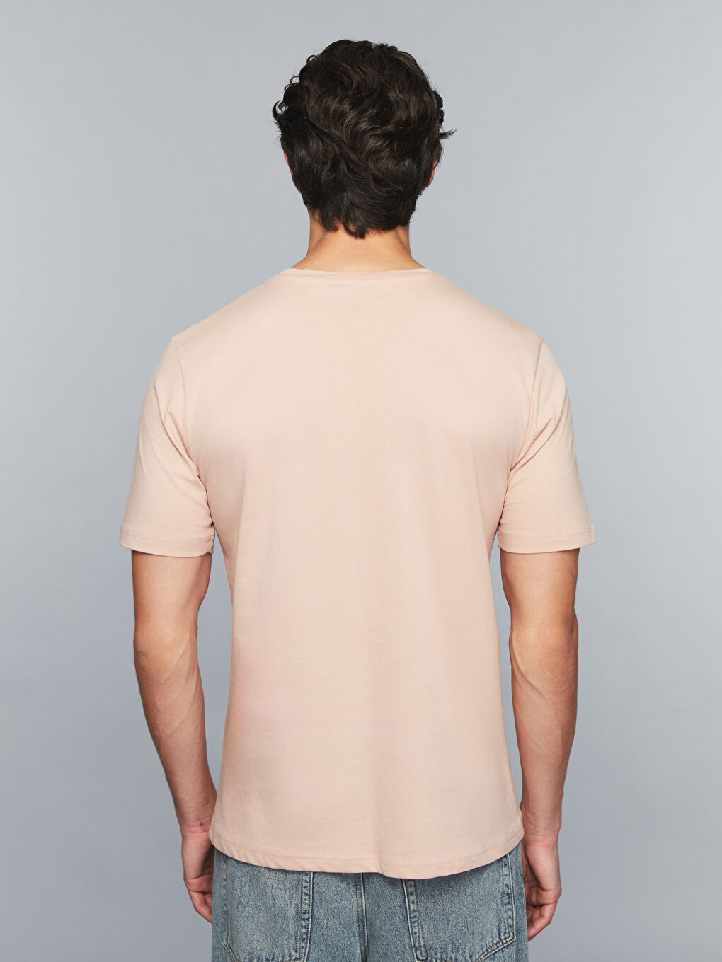 Pembe Bisiklet Yaka Slogan Baskılı Penye Erkek Tişört-3