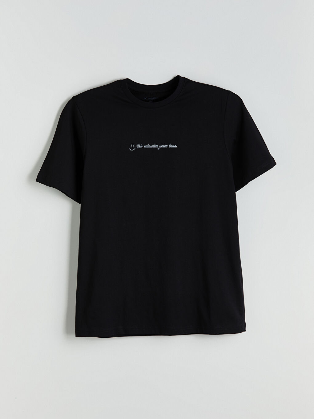 Siyah Bisiklet Yaka Slogan Baskılı Penye Erkek Tişört-4