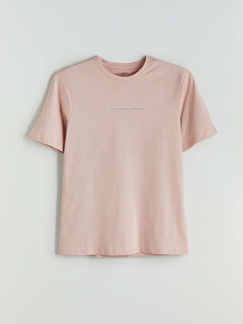 Pembe Bisiklet Yaka Slogan Baskılı Penye Erkek Tişört-4