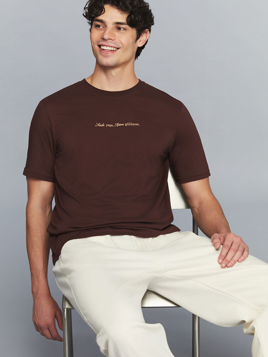 Bordo Bisiklet Yaka Slogan Baskılı Penye Erkek Tişört