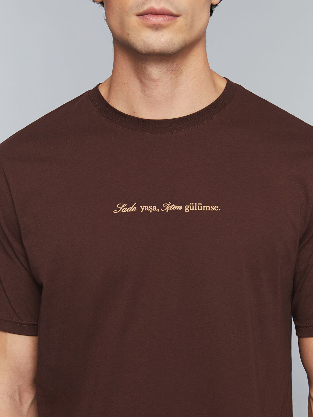 Bordo Bisiklet Yaka Slogan Baskılı Penye Erkek Tişört-2