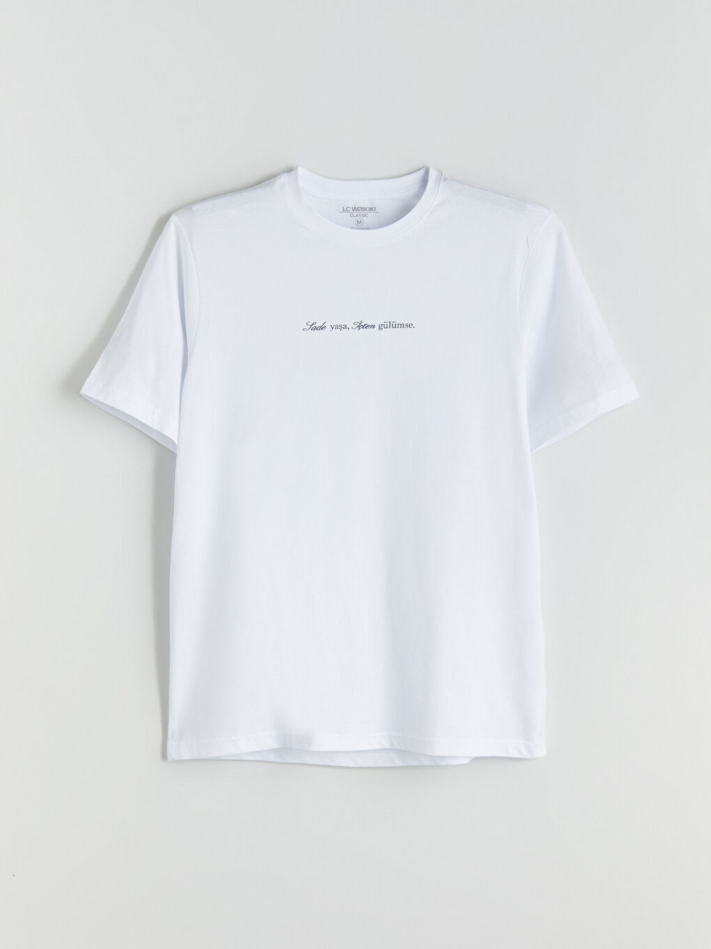 Beyaz Bisiklet Yaka Slogan Baskılı Penye Erkek Tişört-4