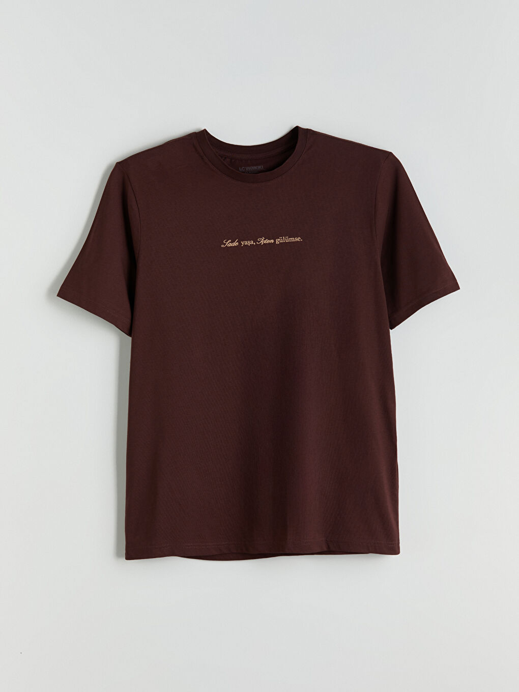 Bordo Bisiklet Yaka Slogan Baskılı Penye Erkek Tişört-4