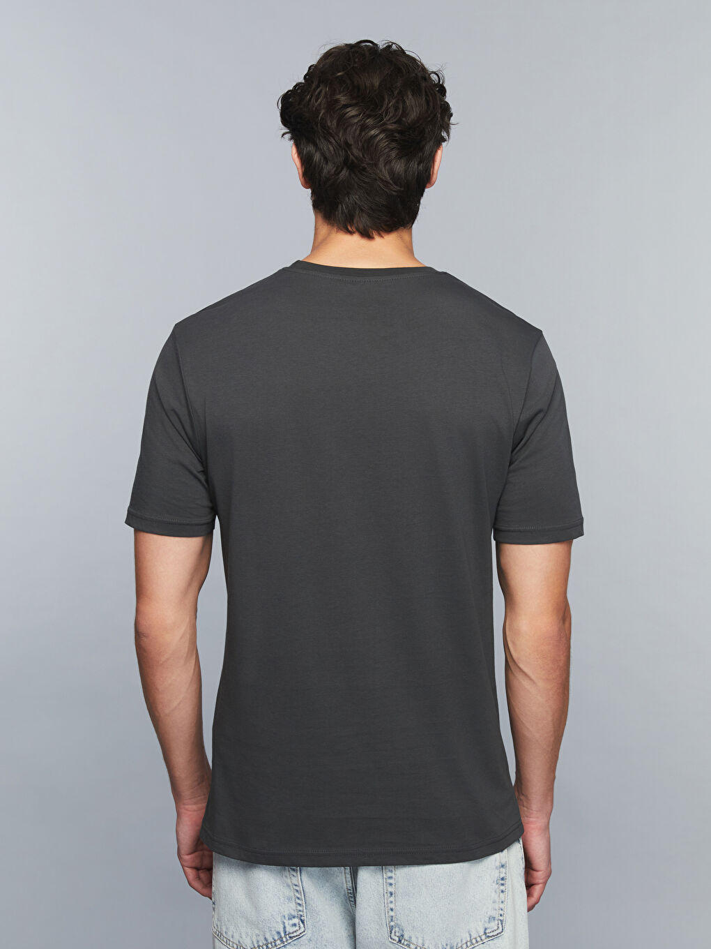 Antrasit Bisiklet Yaka Slogan Baskılı Penye Erkek Tişört-3