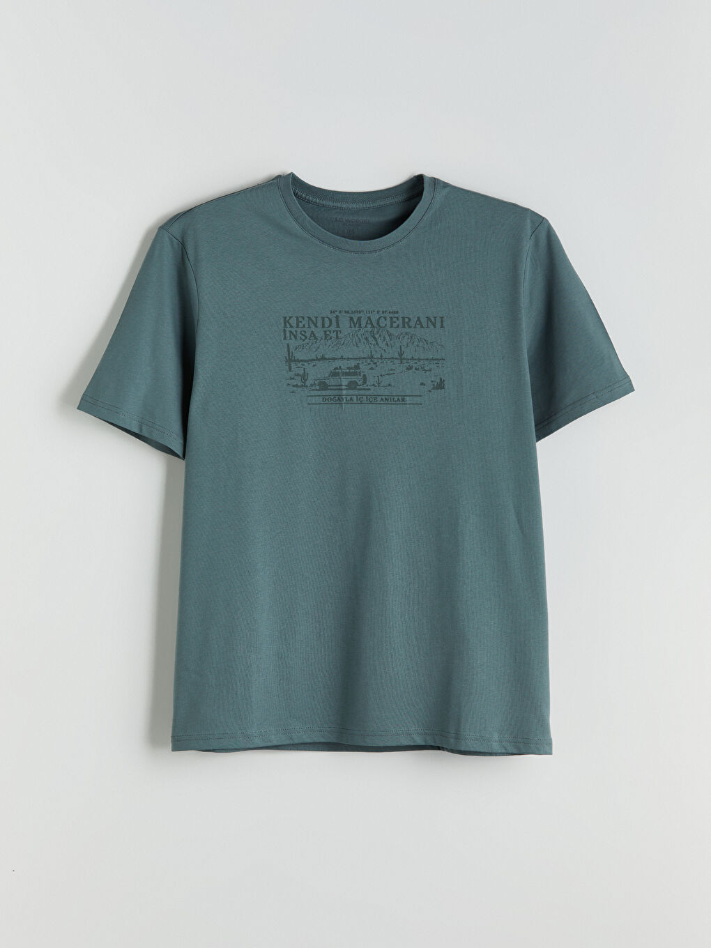 Yeşil Bisiklet Yaka Slogan Baskılı Penye Erkek Tişört-4