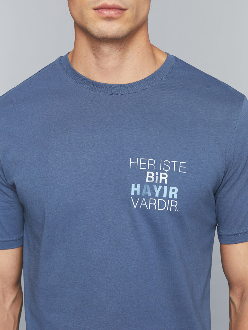 İndigo Bisiklet Yaka Slogan Baskılı Penye Erkek Tişört-2