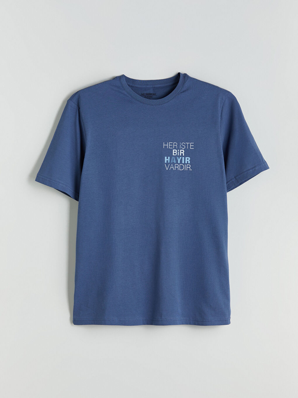 İndigo Bisiklet Yaka Slogan Baskılı Penye Erkek Tişört-4