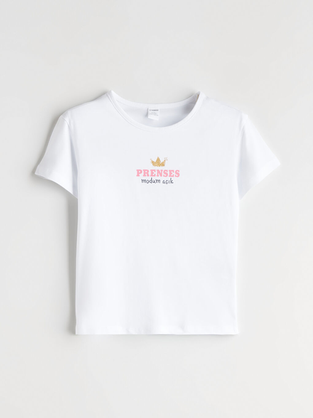 Ekru Bisiklet Yaka Slogan Baskılı Kız Çocuk Tişört-2