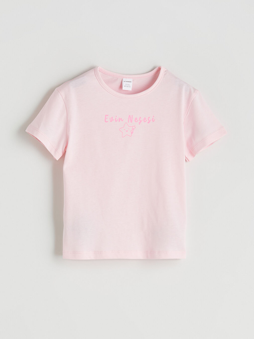 Pembe Bisiklet Yaka Slogan Baskılı Kız Çocuk Tişört-2