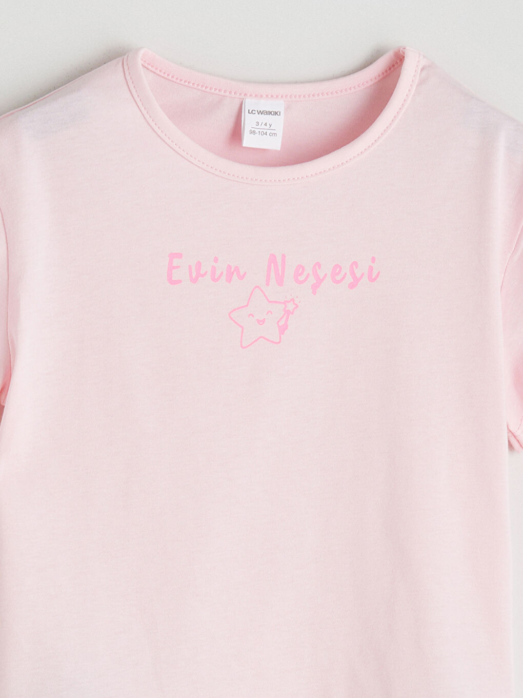 Pembe Bisiklet Yaka Slogan Baskılı Kız Çocuk Tişört-3