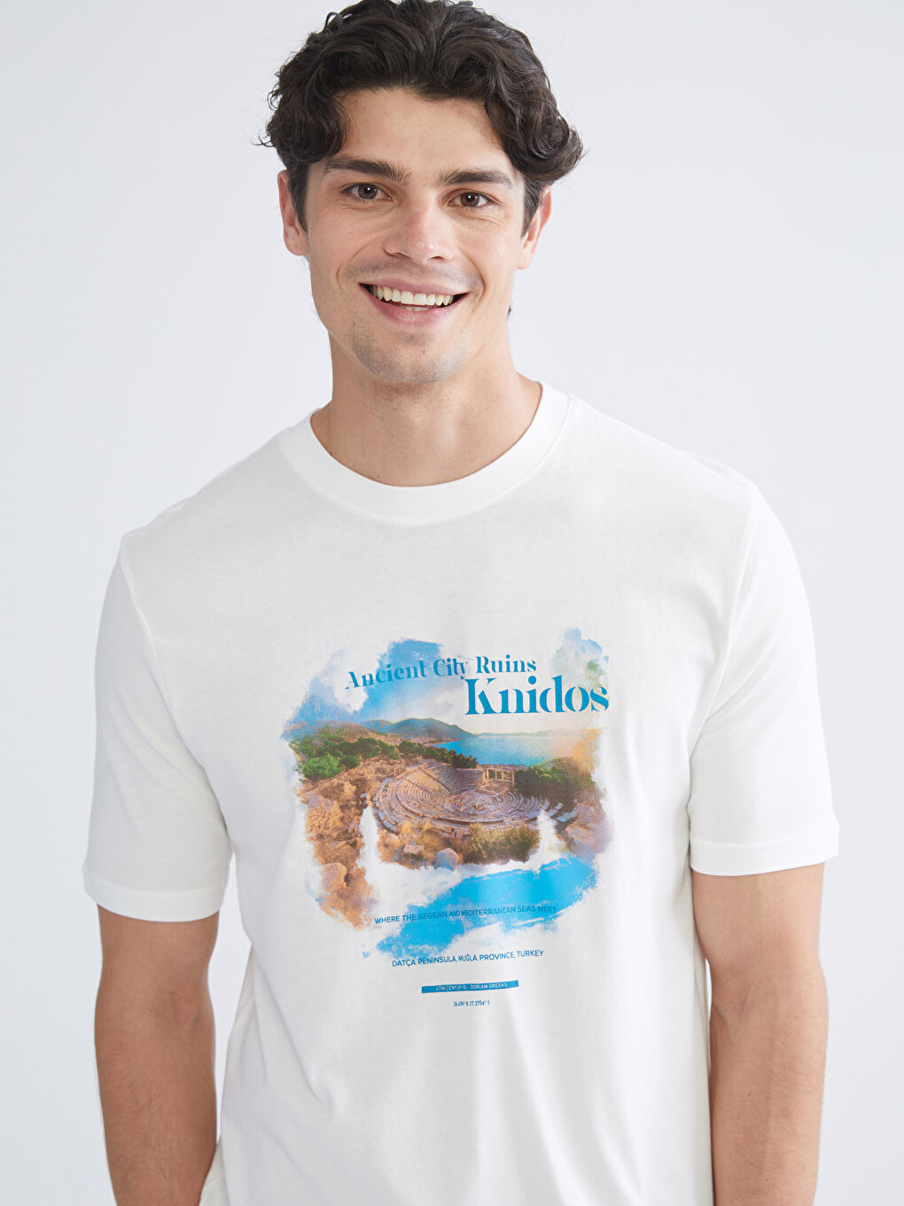 Ekru Bisiklet Yaka Penye Erkek Tişört