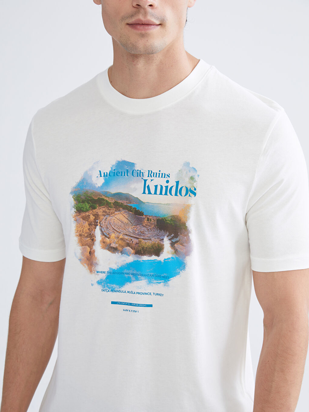 Ekru Bisiklet Yaka Penye Erkek Tişört-2