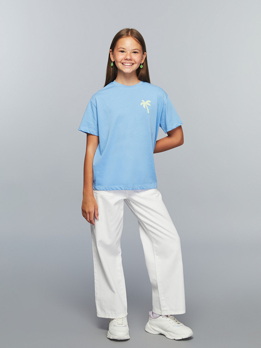 Mavi Bisiklet Yaka Slogan Baskılı Kız Çocuk Tişört-1