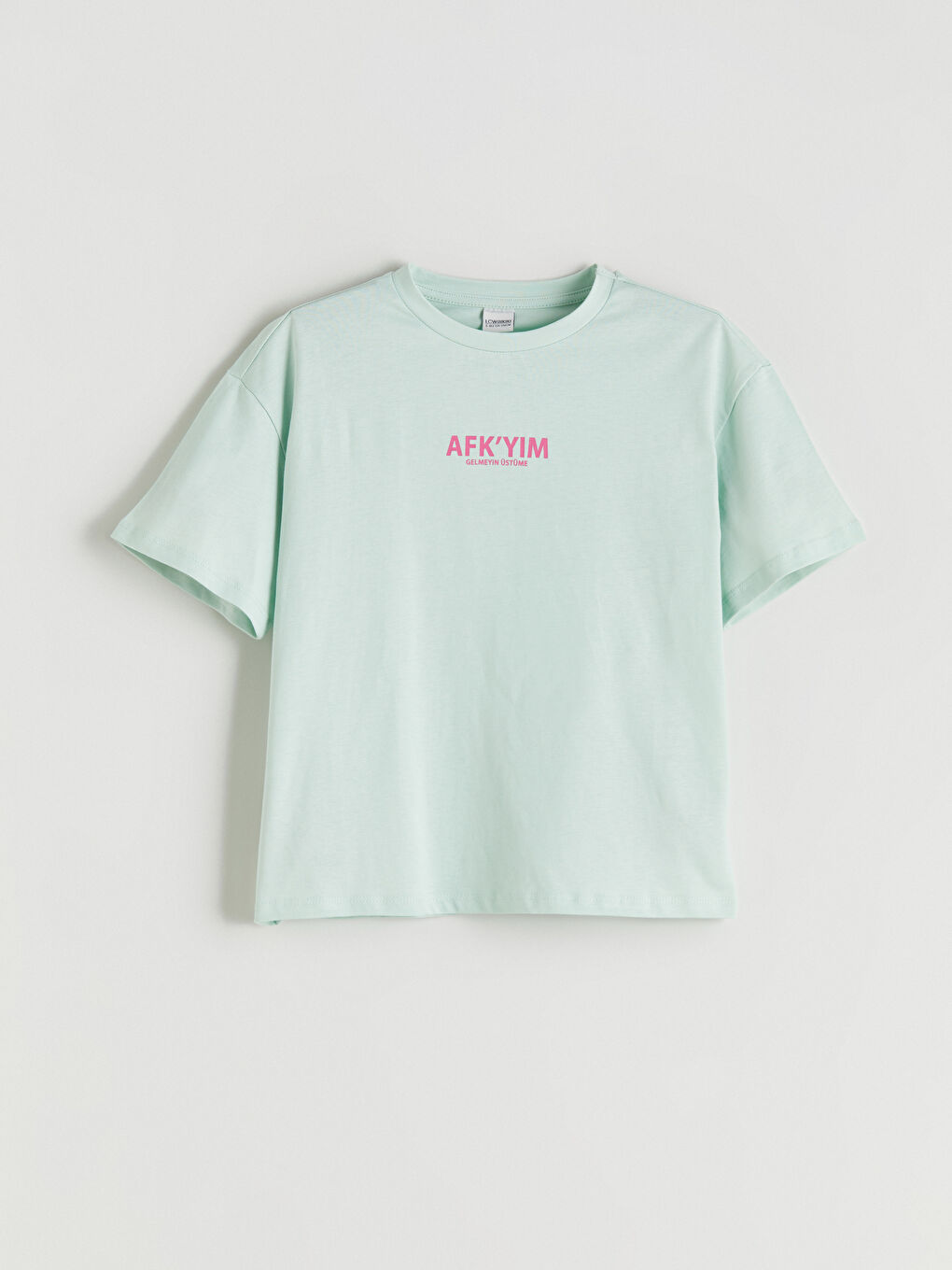 Yeşil Bisiklet Yaka Slogan Baskılı Kız Çocuk Tişört-2