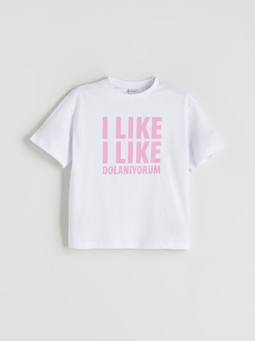 Beyaz Bisiklet Yaka Slogan Baskılı Kız Çocuk Tişört-2