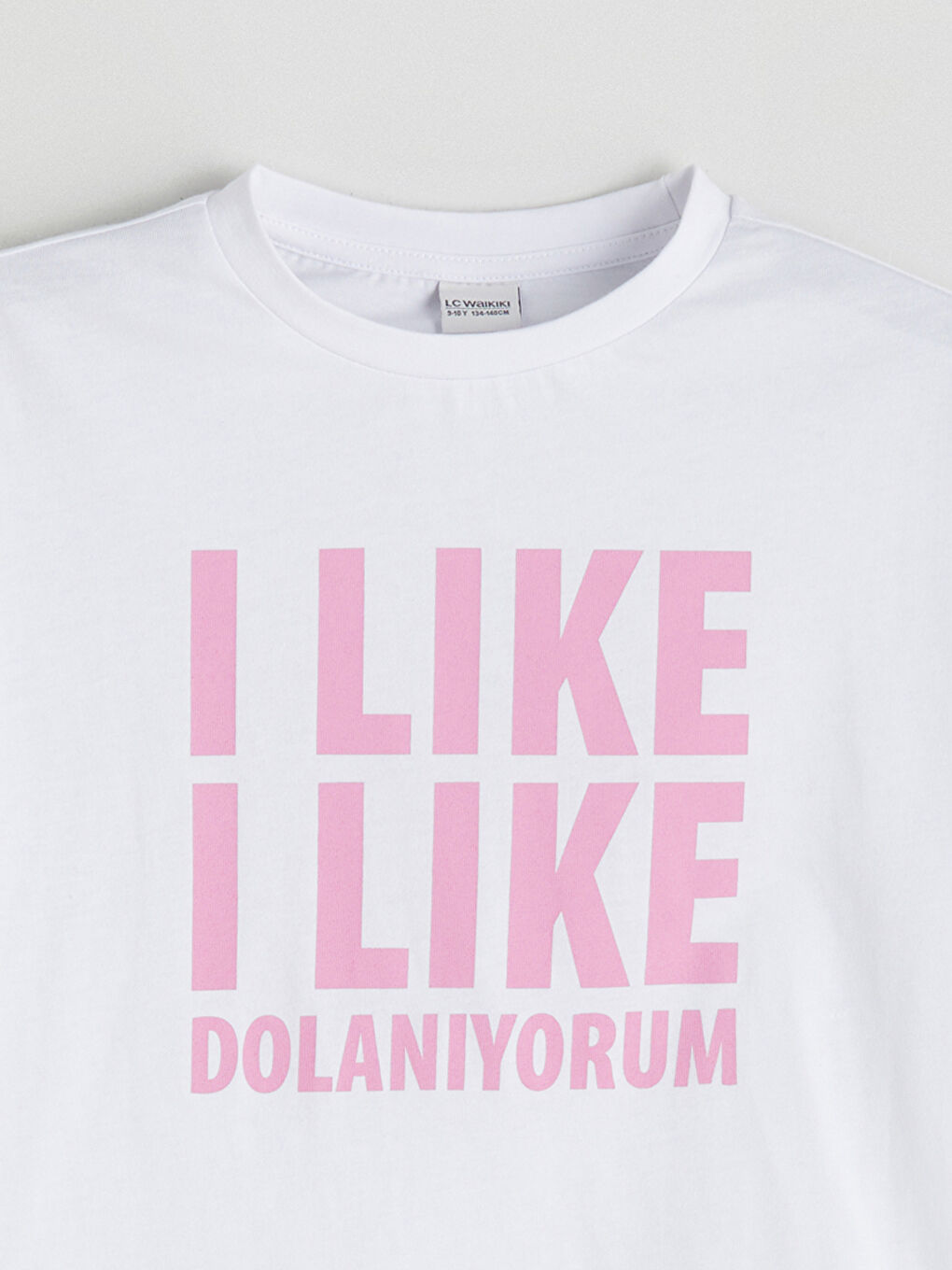 Beyaz Bisiklet Yaka Slogan Baskılı Kız Çocuk Tişört-3