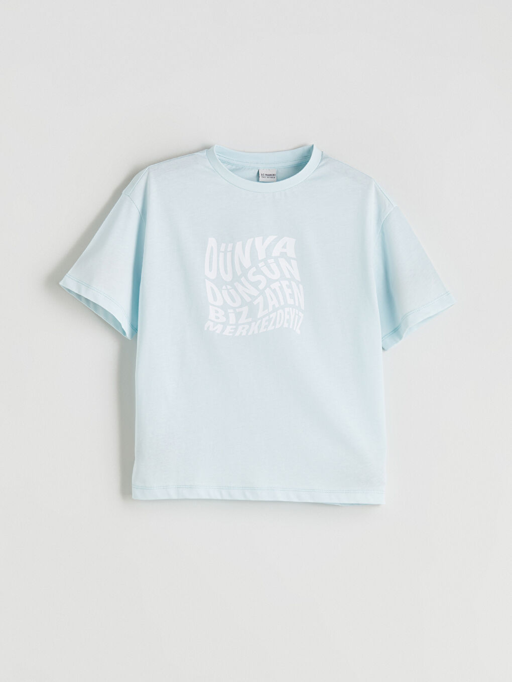 Mavi Bisiklet Yaka Slogan Baskılı Kız Çocuk Tişört-2