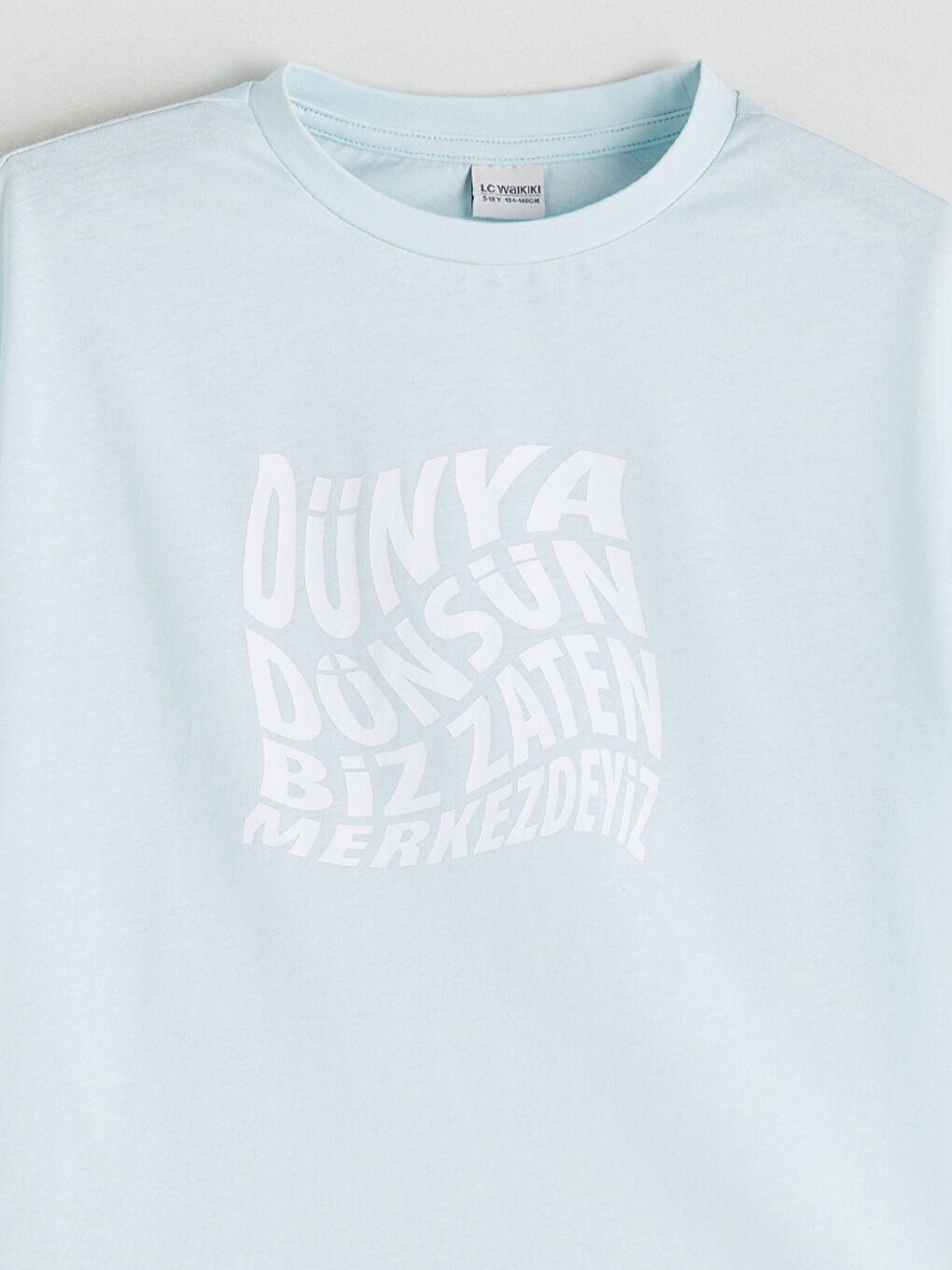 Mavi Bisiklet Yaka Slogan Baskılı Kız Çocuk Tişört-3