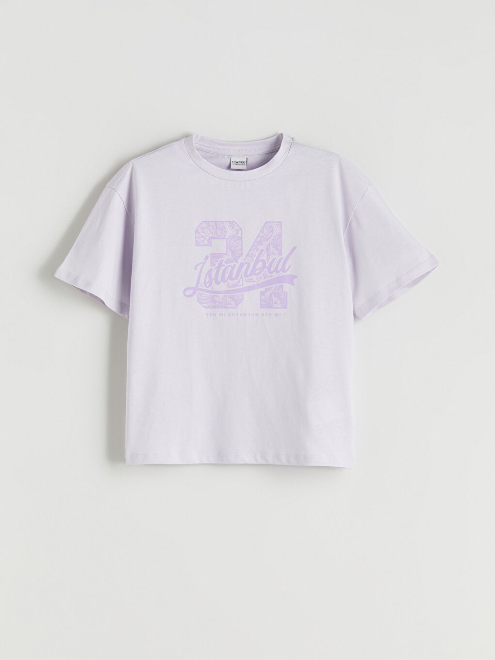 Lila Bisiklet Yaka İstanbul Baskılı Kız Çocuk Tişört-2