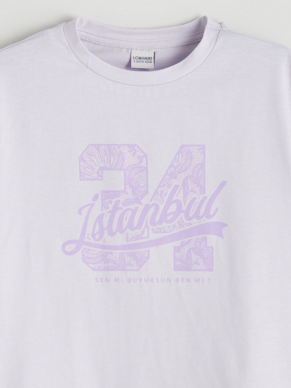 Lila Bisiklet Yaka İstanbul Baskılı Kız Çocuk Tişört-3