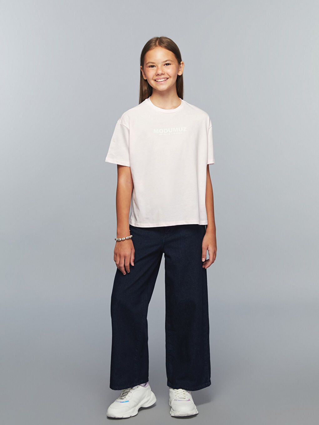 Pembe Bisiklet Yaka Slogan Baskılı Kız Çocuk Tişört-1