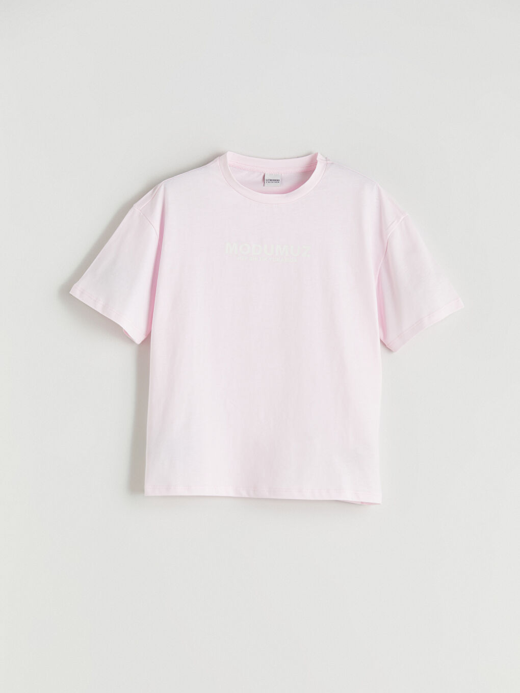 Pembe Bisiklet Yaka Slogan Baskılı Kız Çocuk Tişört-2