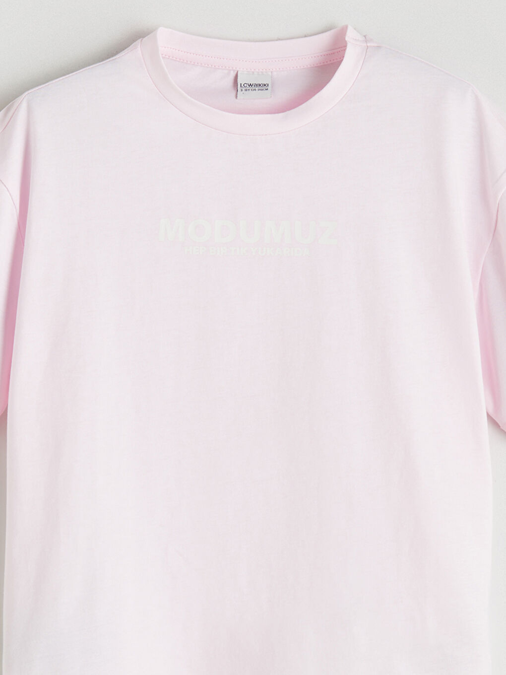 Pembe Bisiklet Yaka Slogan Baskılı Kız Çocuk Tişört-3