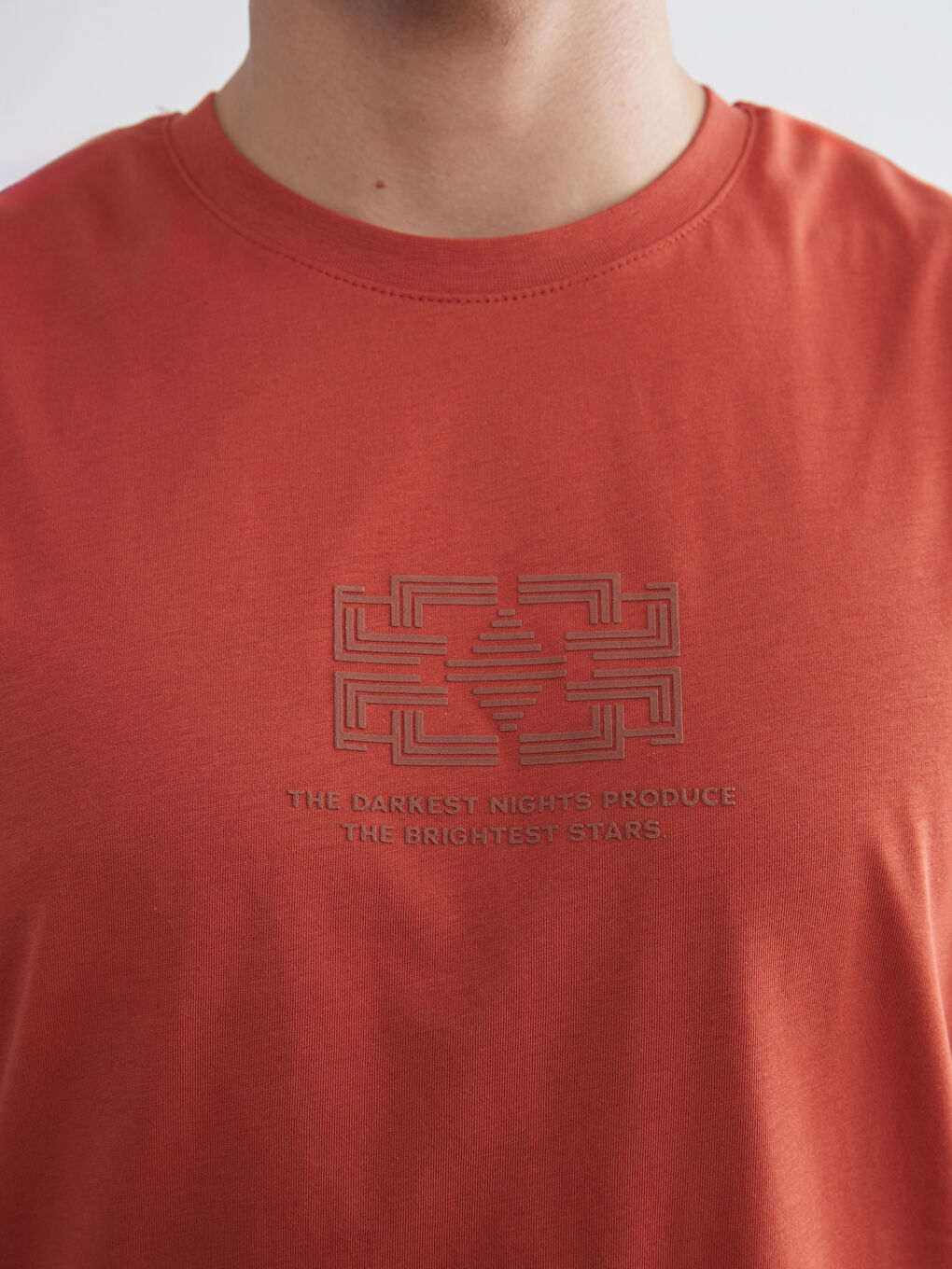 Turuncu Bisiklet Yaka Baskılı Penye Erkek Kolsuz Tişört-2