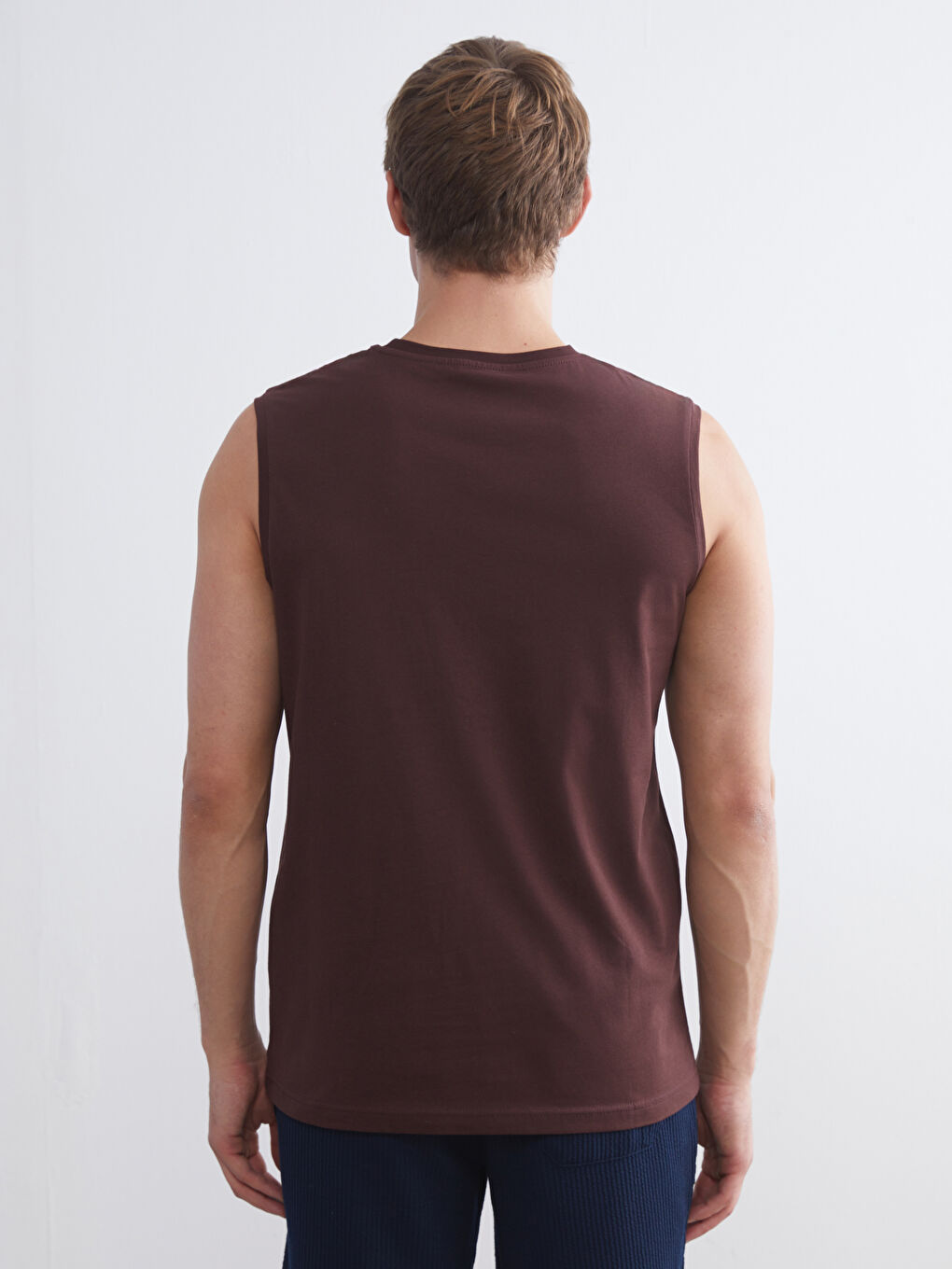 Bordo Bisiklet Yaka Baskılı Penye Erkek Kolsuz Tişört-3