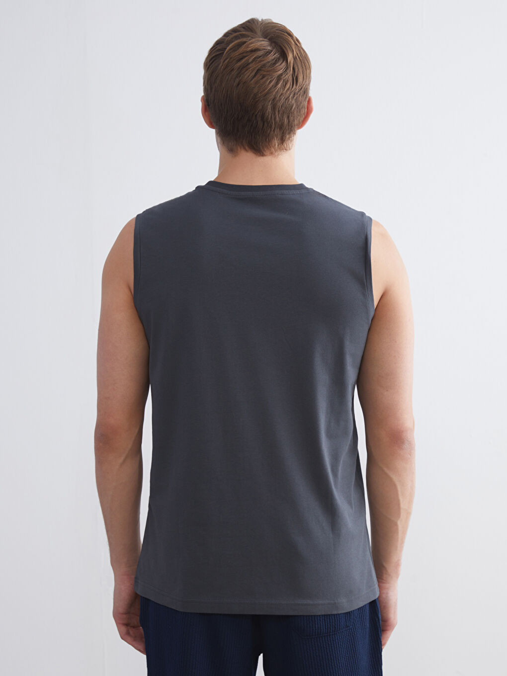 Antrasit Bisiklet Yaka Baskılı Penye Erkek Kolsuz Tişört-3