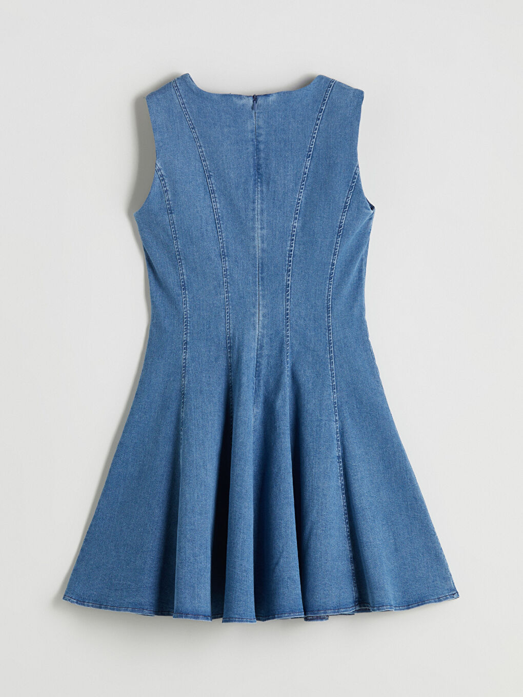 İndigo Bisiklet Yaka Peplum Mini Jean Elbise-5