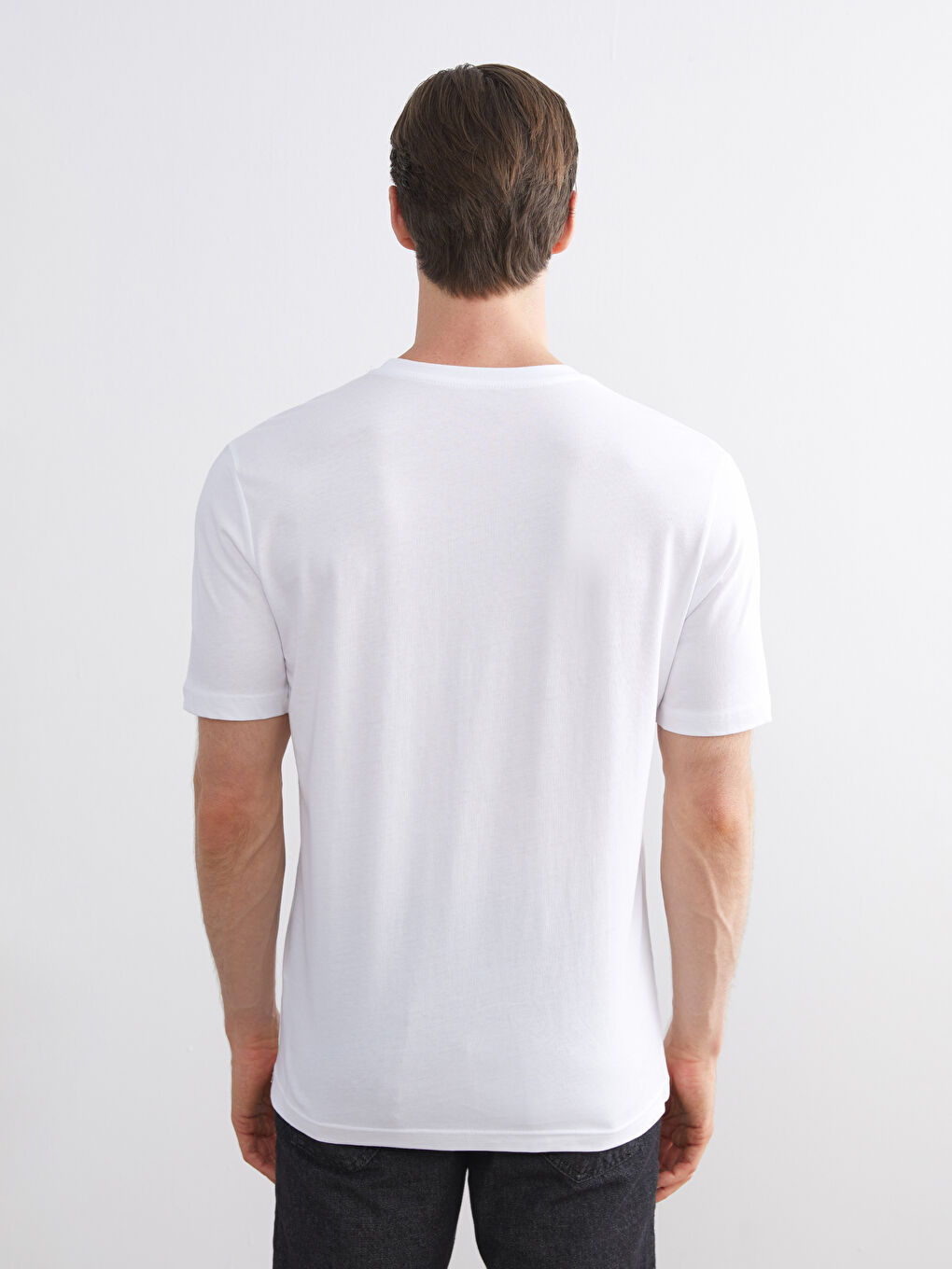 Beyaz Bisiklet Yaka Baskılı Penye Erkek Tişört-3