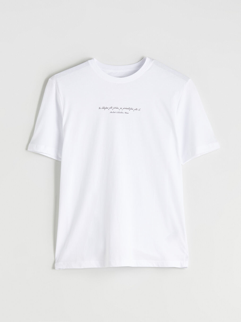 Beyaz Bisiklet Yaka Baskılı Penye Erkek Tişört-4