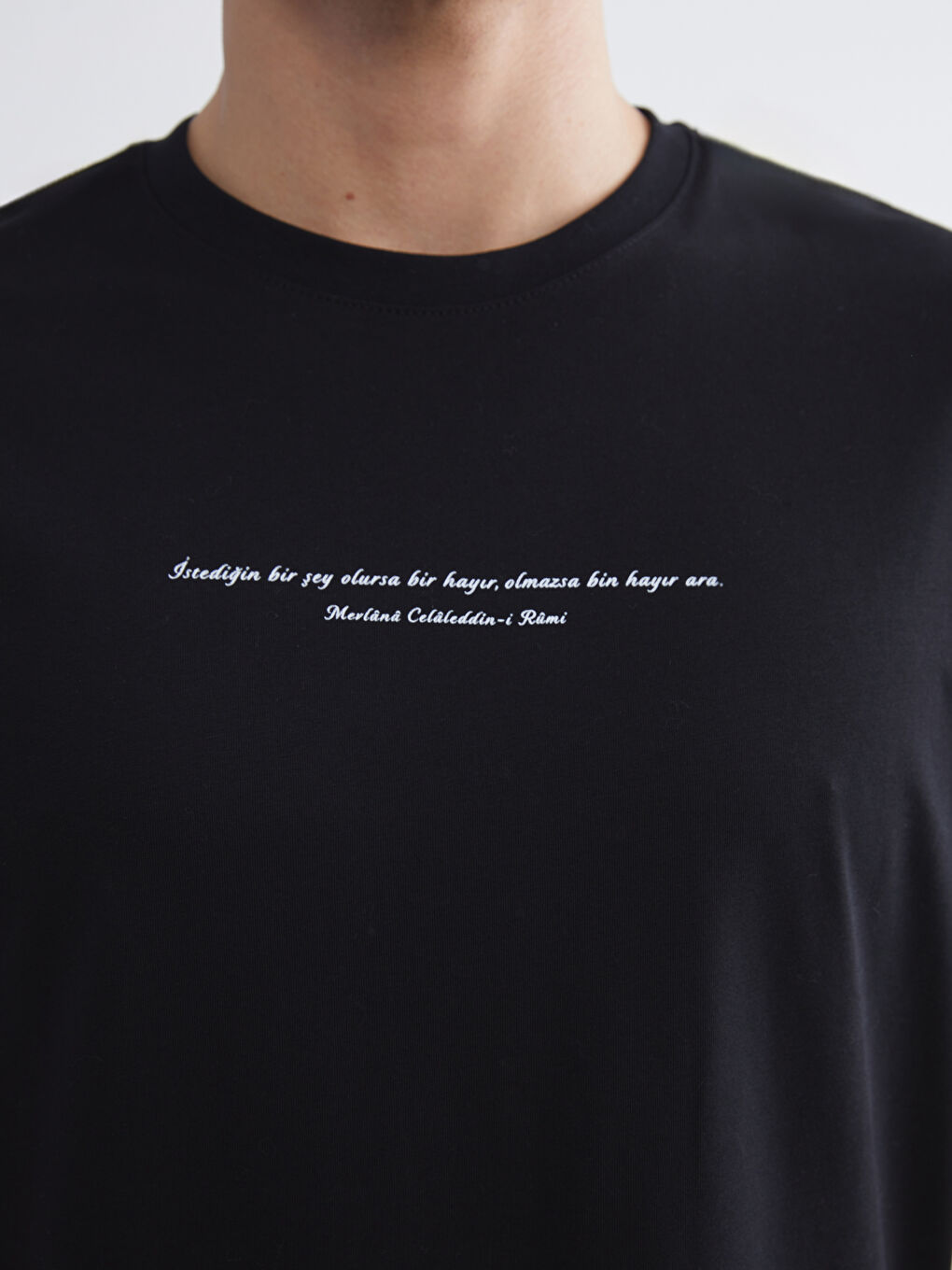 Siyah Bisiklet Yaka Baskılı Penye Erkek Tişört-2