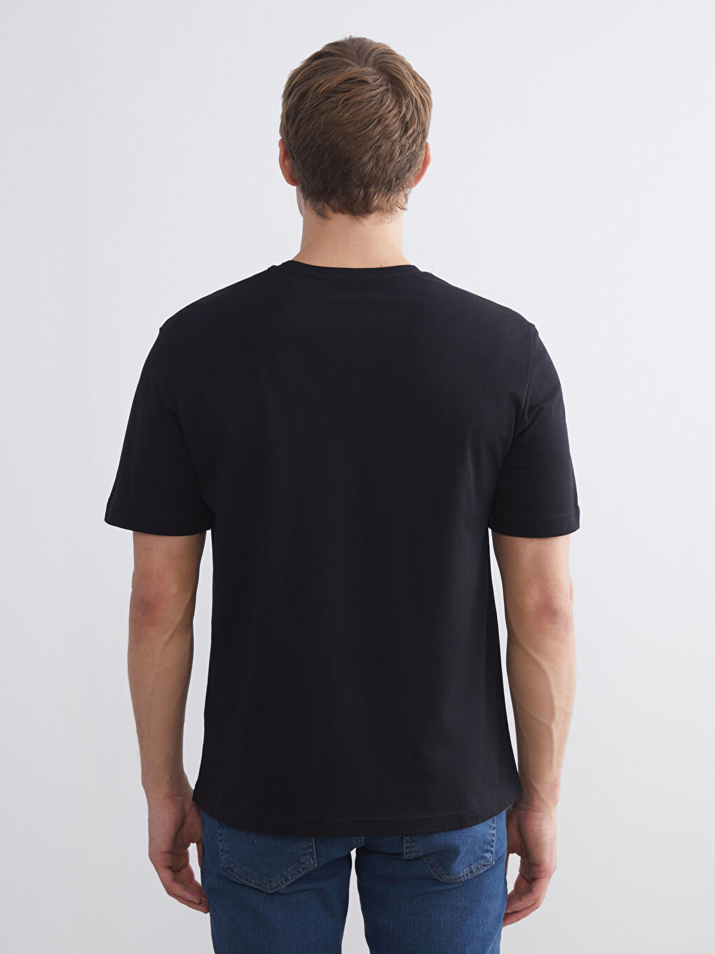 Siyah Bisiklet Yaka Baskılı Penye Erkek Tişört-3