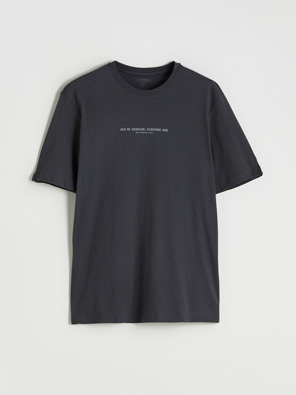Antrasit Bisiklet Yaka Baskılı Penye Erkek Tişört-5