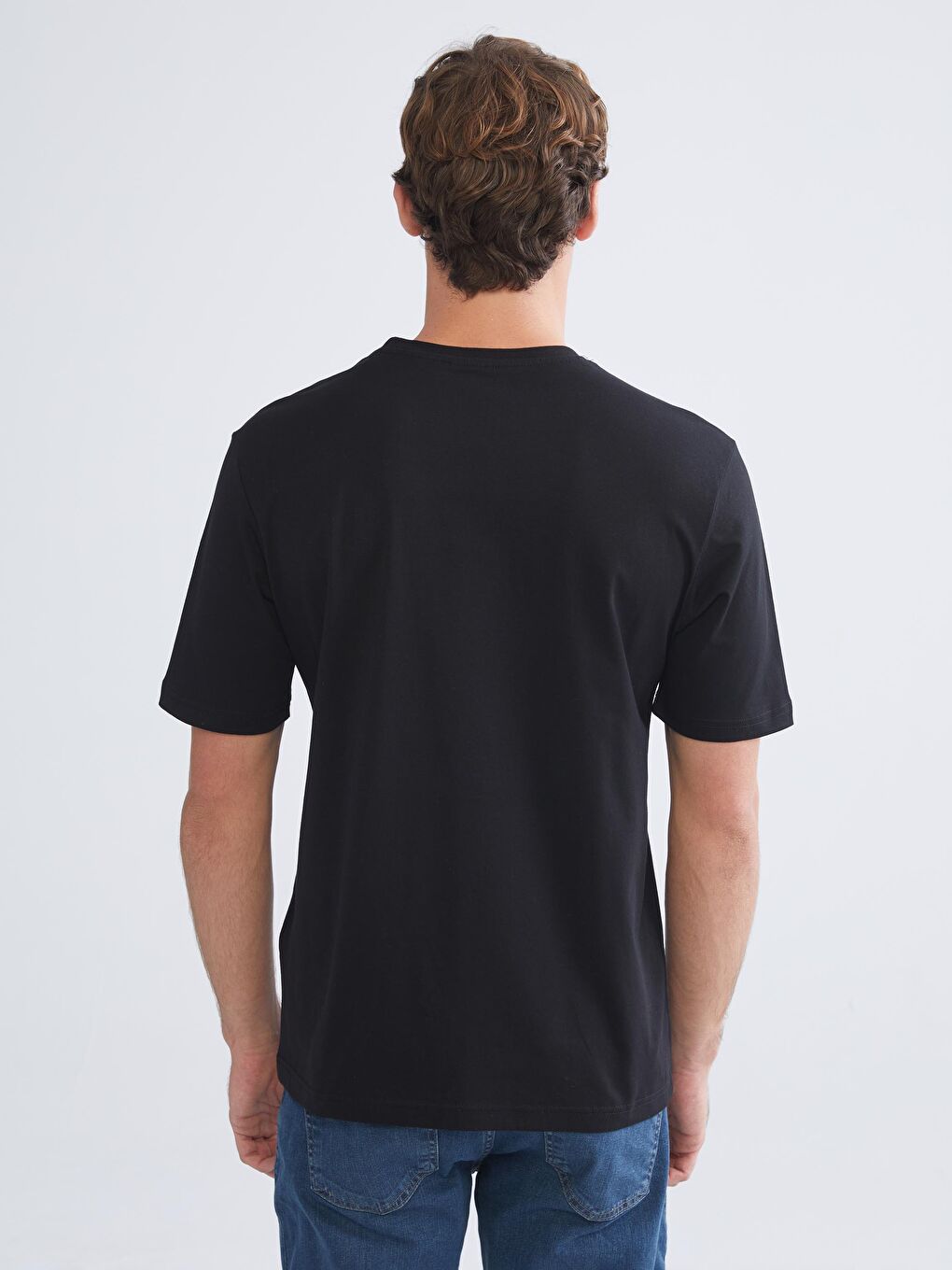 Siyah Bisiklet Yaka Baskılı Penye Erkek Tişört-3