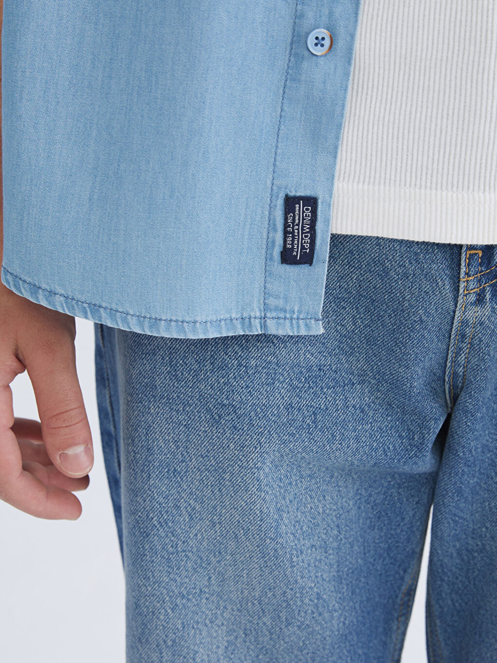 İndigo Regular Fit Kısa Kollu Erkek Jean Gömlek-2