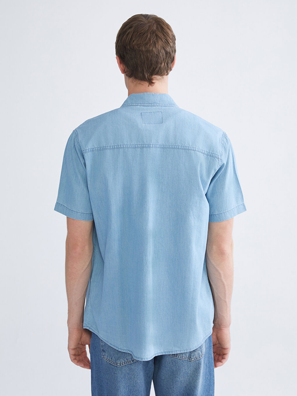 İndigo Regular Fit Kısa Kollu Erkek Jean Gömlek-3