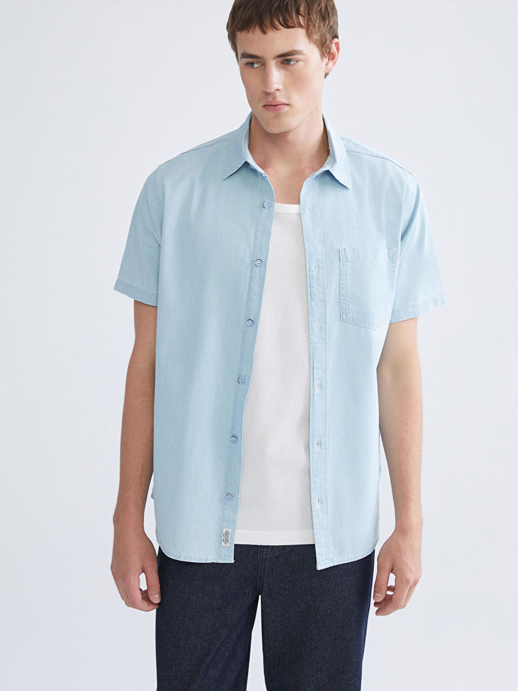 İndigo Regular Fit Kısa Kollu Erkek Jean Gömlek