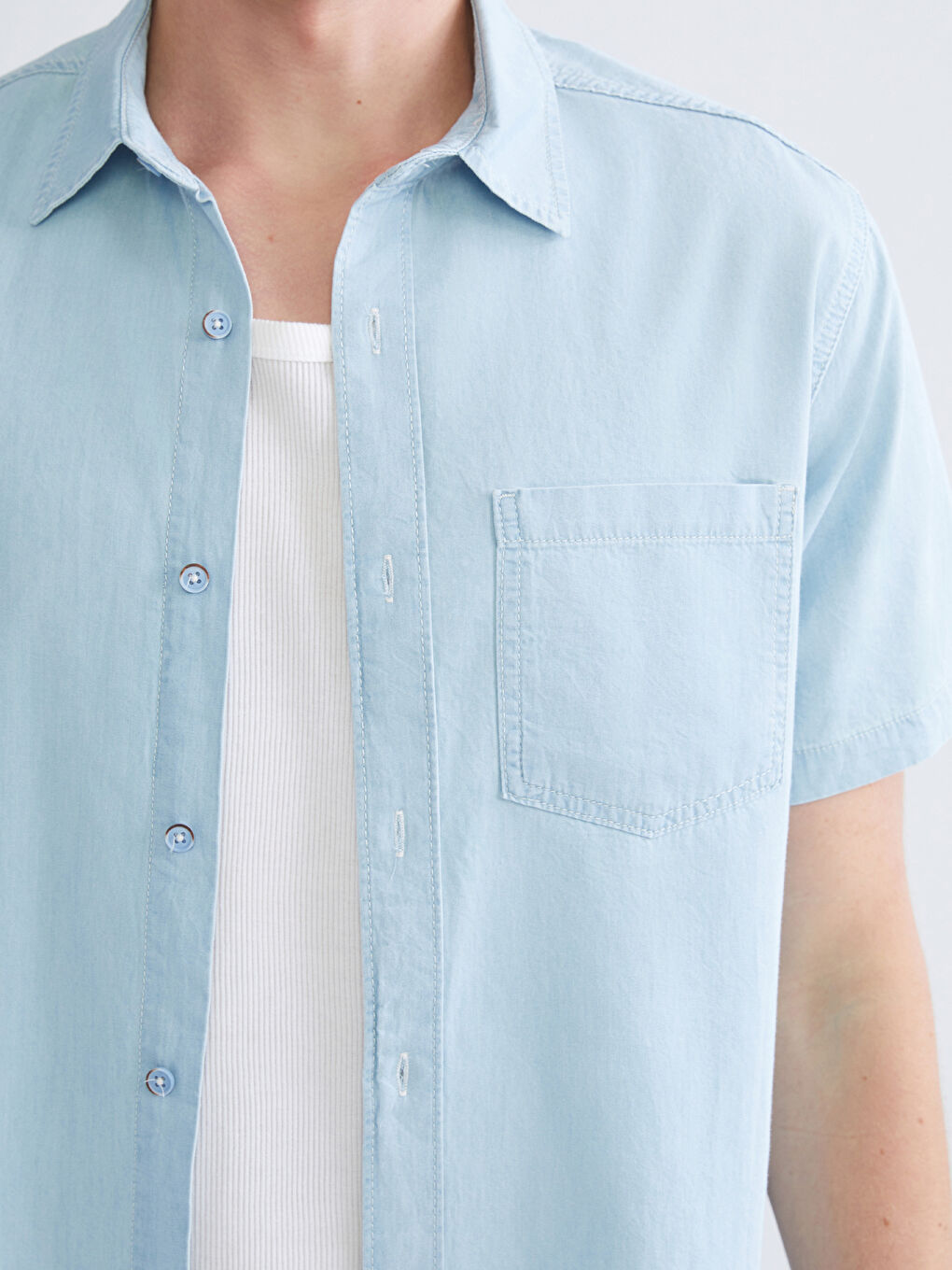 İndigo Regular Fit Kısa Kollu Erkek Jean Gömlek-2