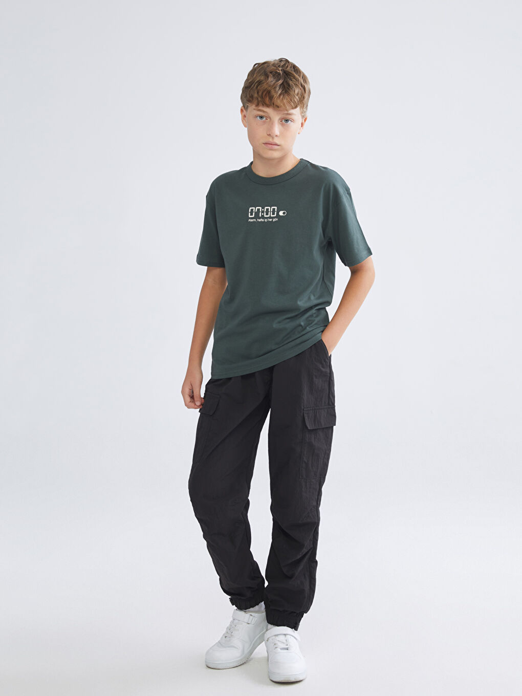 Yeşil Bisiklet Yaka Erkek Çocuk Tişört-1