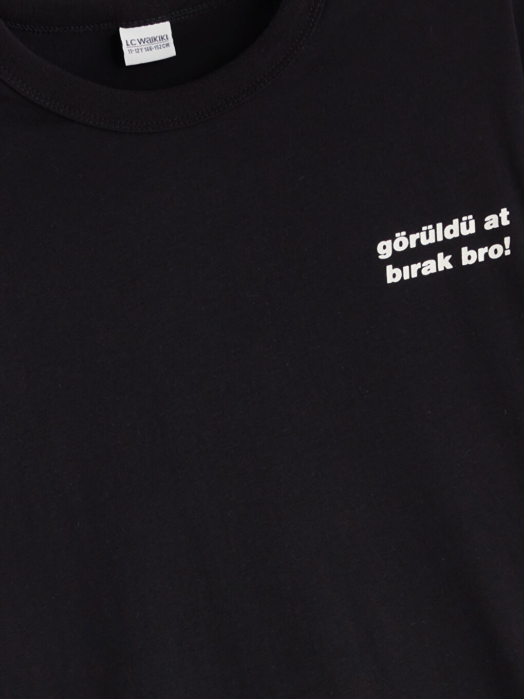 Siyah Bisiklet Yaka Slogan Baskılı Erkek Çocuk Tişört-3
