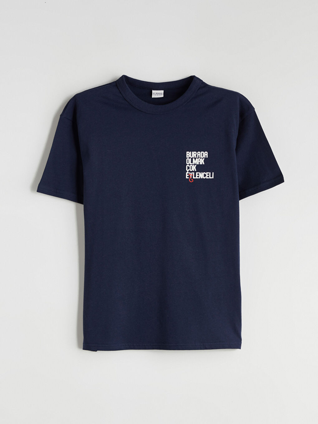 Lacivert Bisiklet Yaka Slogan Baskılı Erkek Çocuk Tişört-2
