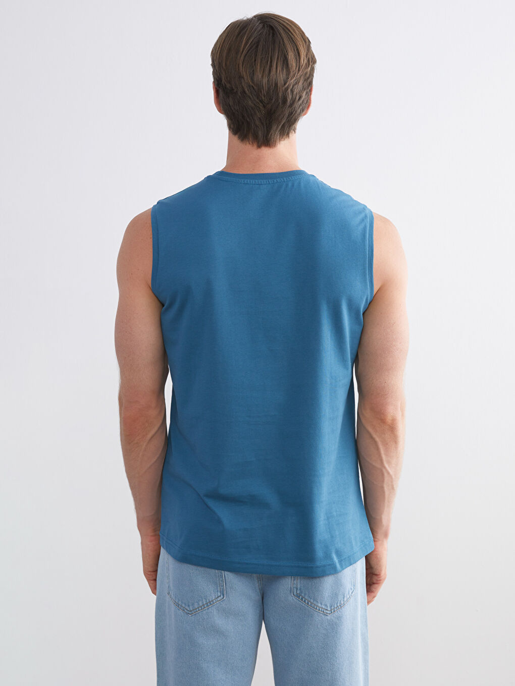 Petrol Bisiklet Yaka Baskılı Erkek Kolsuz Tişört-3