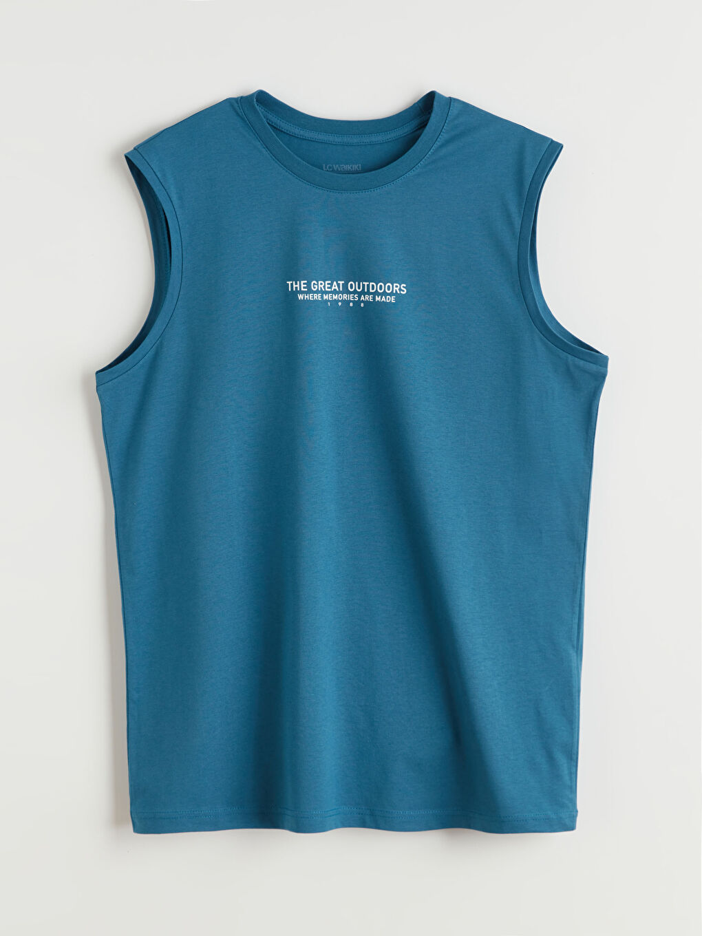 Petrol Bisiklet Yaka Baskılı Erkek Kolsuz Tişört-4