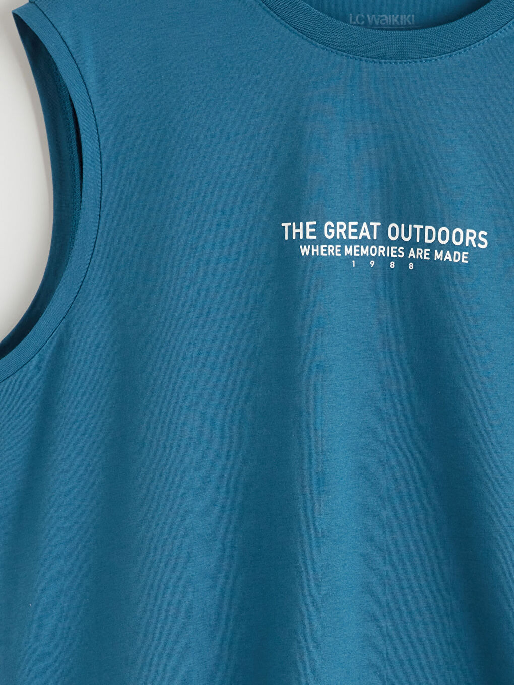 Petrol Bisiklet Yaka Baskılı Erkek Kolsuz Tişört-6