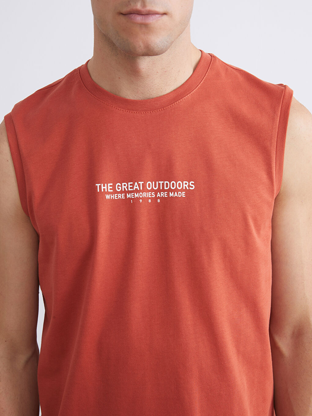 Turuncu Bisiklet Yaka Baskılı Erkek Kolsuz Tişört-2